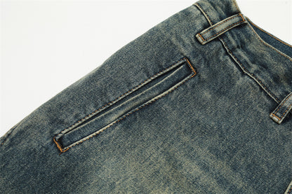 Washed Denim Straight-leg Trousers