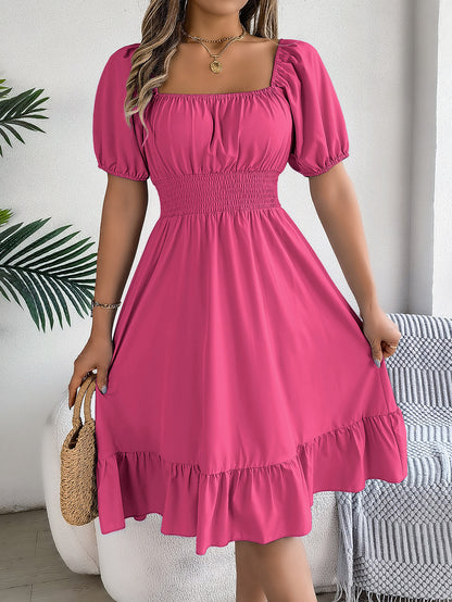 Elastic Waist Puff Sleeve Dress