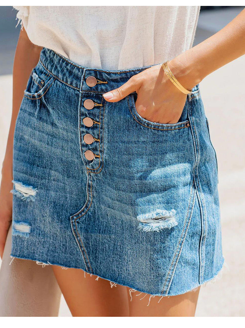 Distressed Denim Mini Skirt