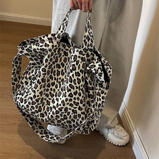 Canvas Commuter Idle Style Bag Leopard Print Women's Fashion Handbag