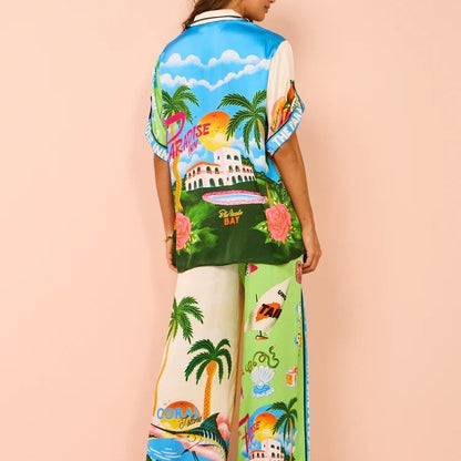 Colorful Print Shirt and Pants Set