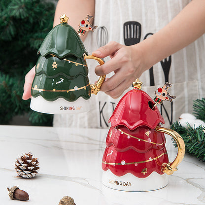 Christmas Tree Mug with Lid and Stirrer