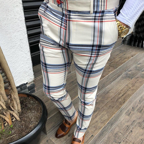 Casual plaid print tight pants