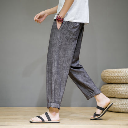 Summer New Linen Casual Pants Men's Thin Sports Nine-point Pants Chinese Style Large Size Loose Cotton And Linen Pants