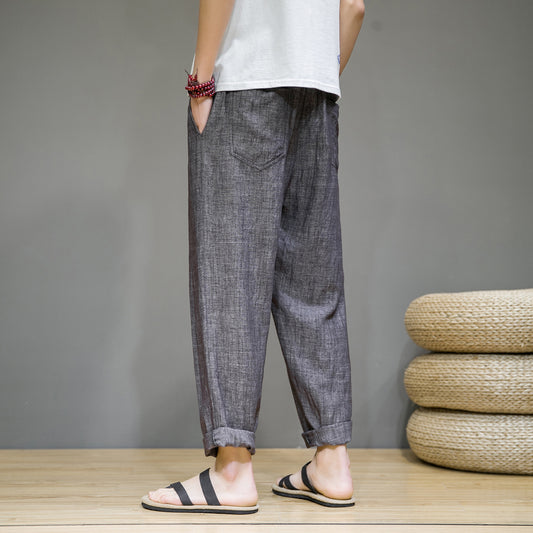 Summer New Linen Casual Pants Men's Thin Sports Nine-point Pants Chinese Style Large Size Loose Cotton And Linen Pants