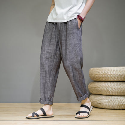 Summer New Linen Casual Pants Men's Thin Sports Nine-point Pants Chinese Style Large Size Loose Cotton And Linen Pants