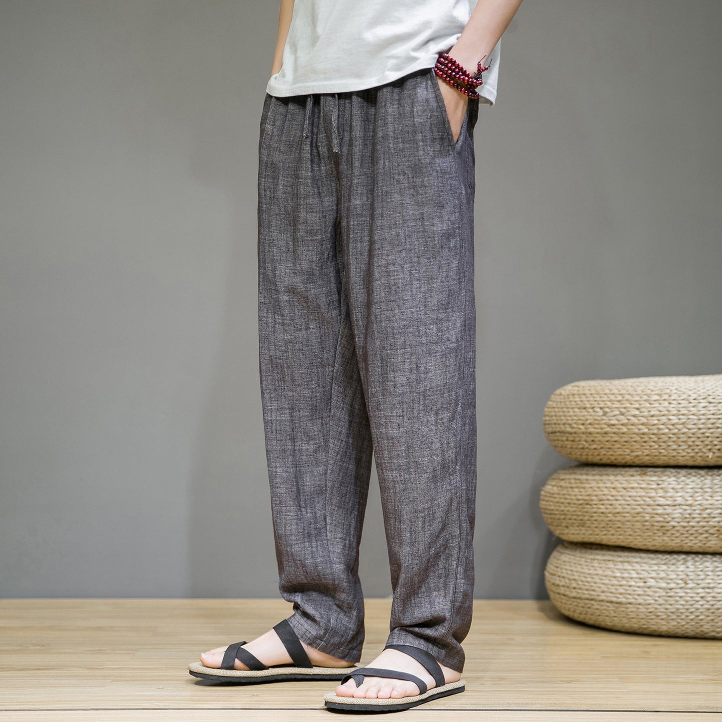 Summer New Linen Casual Pants Men's Thin Sports Nine-point Pants Chinese Style Large Size Loose Cotton And Linen Pants