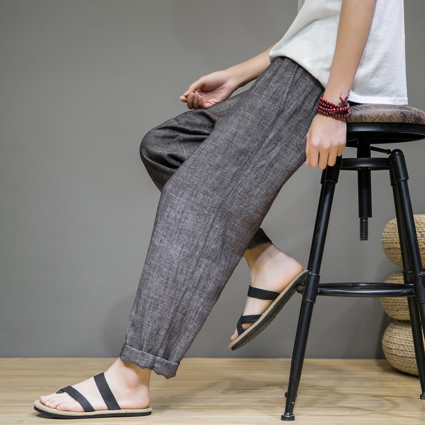 Summer New Linen Casual Pants Men's Thin Sports Nine-point Pants Chinese Style Large Size Loose Cotton And Linen Pants