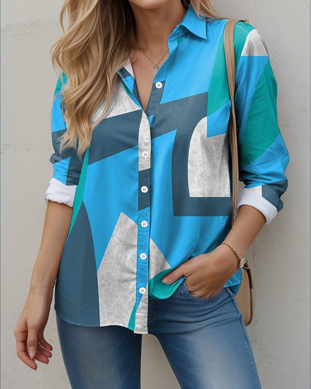 Geometric Print Button Down Top