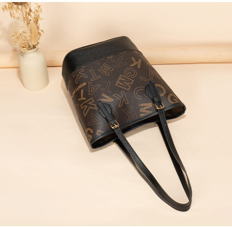 Women's Letter Printing Large-capacity Bucket Trendy Retro Style Shoulder Bag