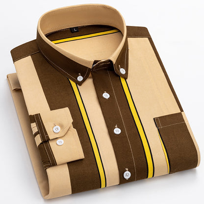 Men's Casual Long Sleeve Wide Striped Shirt