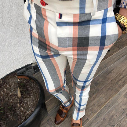 Casual plaid print tight pants