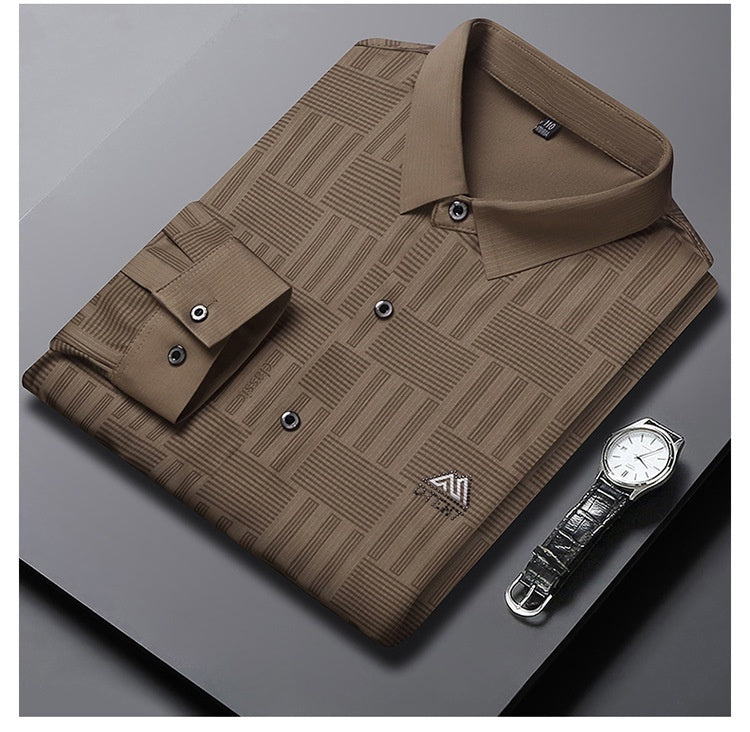 Autumn New Seamless Long-sleeved Men's Business Fashion Middle-aged Casual Shirt