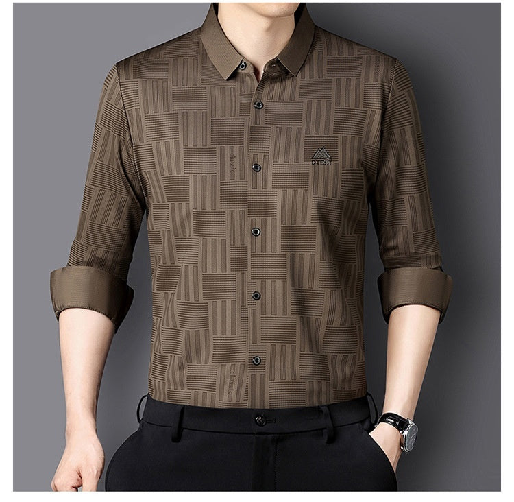 Autumn New Seamless Long-sleeved Men's Business Fashion Middle-aged Casual Shirt