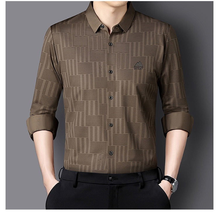 Autumn New Seamless Long-sleeved Men's Business Fashion Middle-aged Casual Shirt