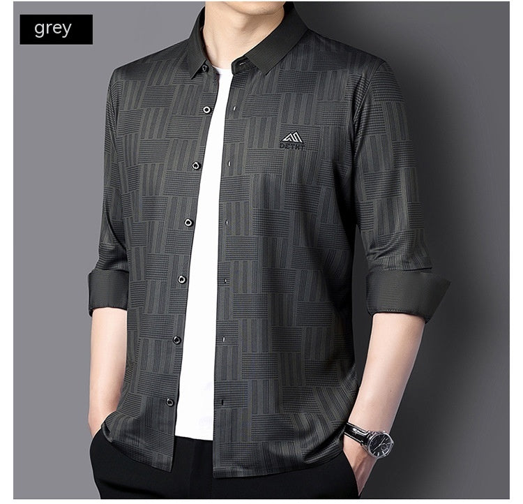 Autumn New Seamless Long-sleeved Men's Business Fashion Middle-aged Casual Shirt