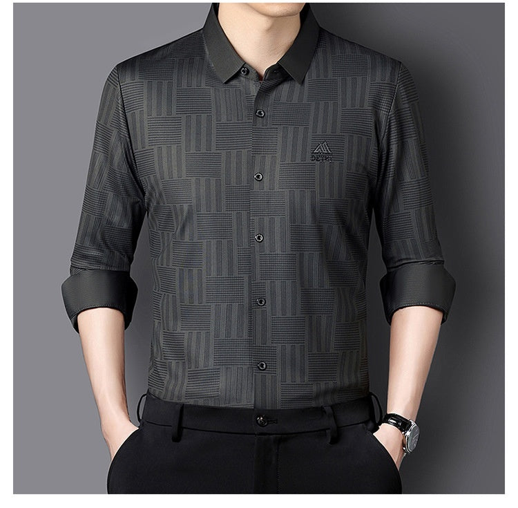 Autumn New Seamless Long-sleeved Men's Business Fashion Middle-aged Casual Shirt