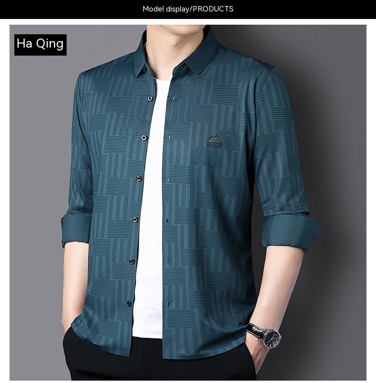 Autumn New Seamless Long-sleeved Men's Business Fashion Middle-aged Casual Shirt