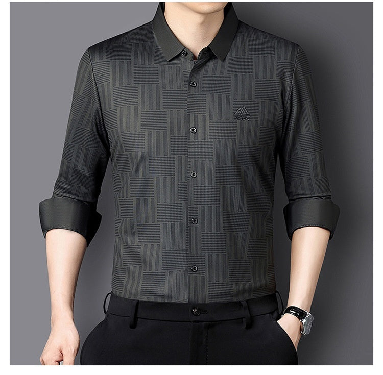 Autumn New Seamless Long-sleeved Men's Business Fashion Middle-aged Casual Shirt