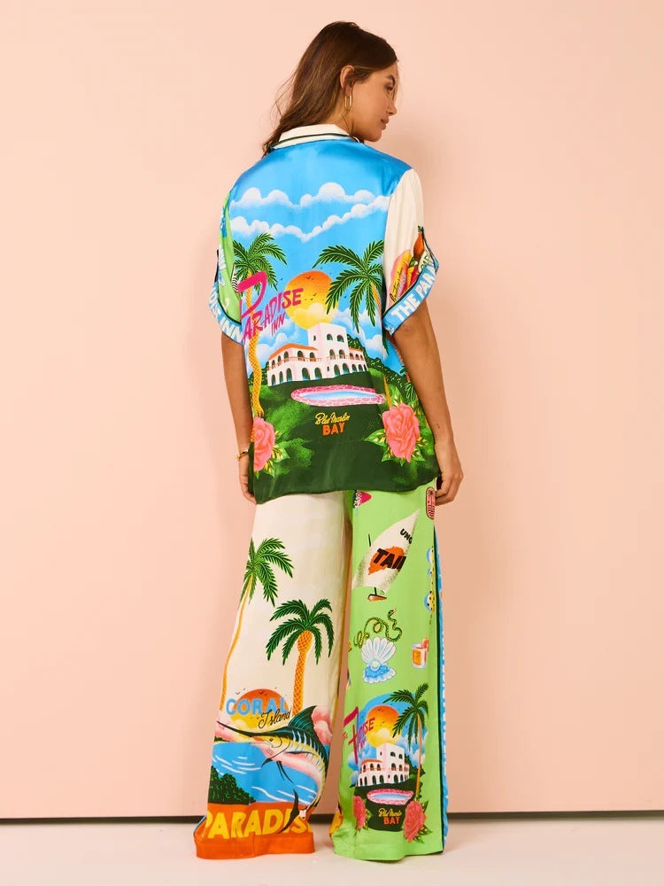 Colorful Print Shirt and Pants Set