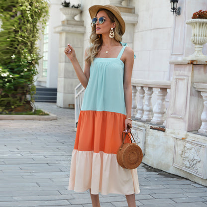 Boho Contrast Flowy Dress