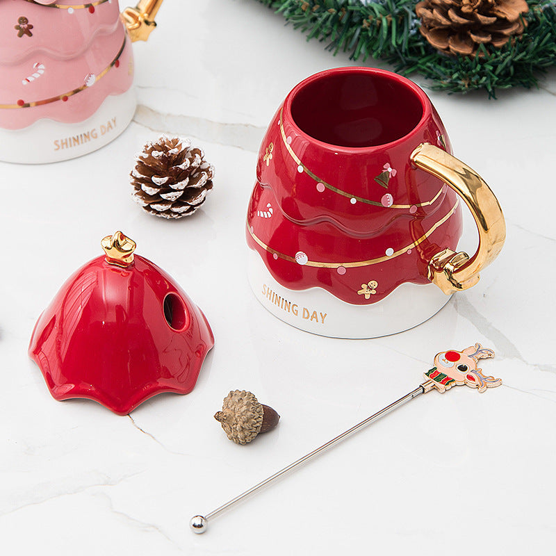 Christmas Tree Mug with Lid and Stirrer