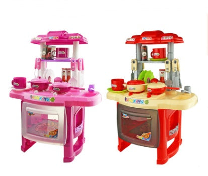 Children's educational light music cooking tableware table play house kitchen toys angle show toy play house