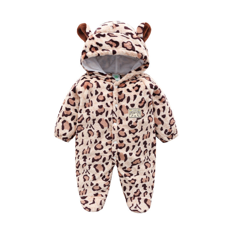 Baby Cow Hooded Crawling Clothes Flannel One Piece Clothes 0 1 Male And Female Baby Outerwear