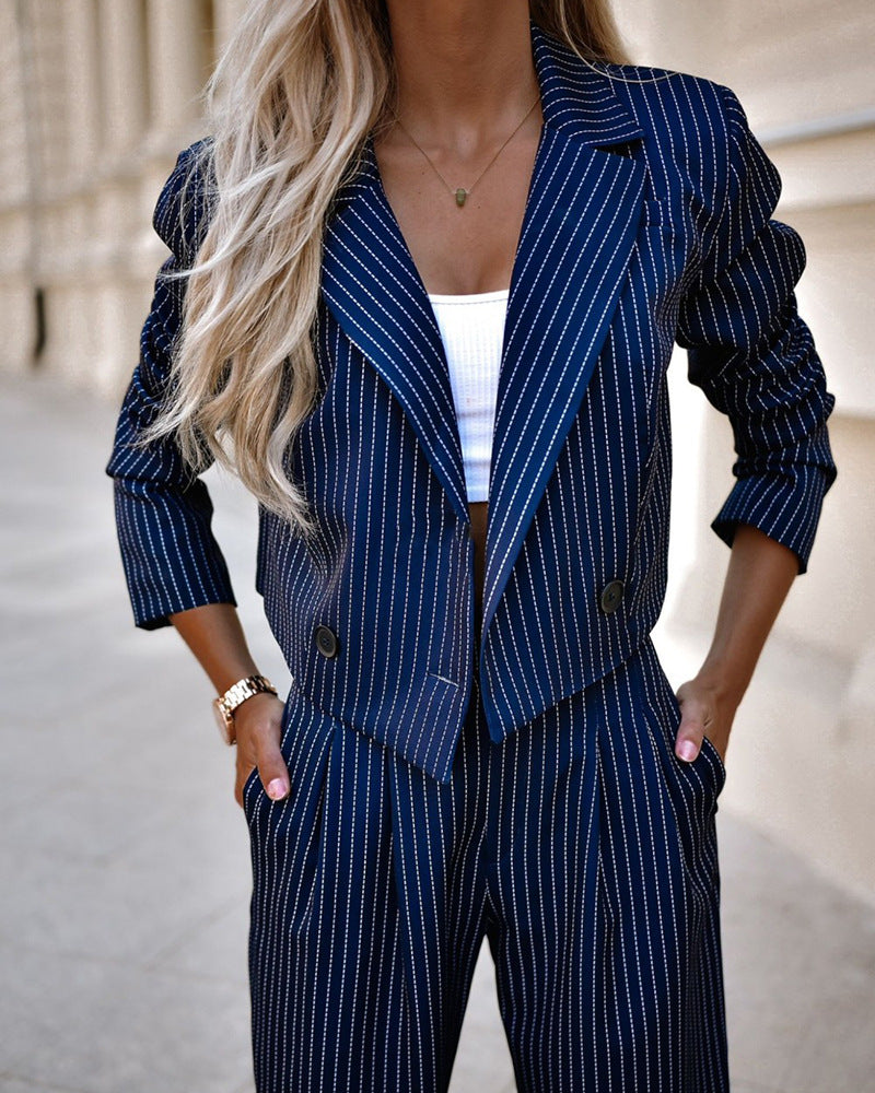 Pinstripe Straight Leg Pants Suit