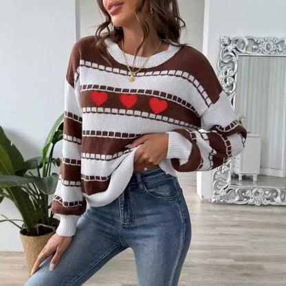 Heart Detail Striped Sweater