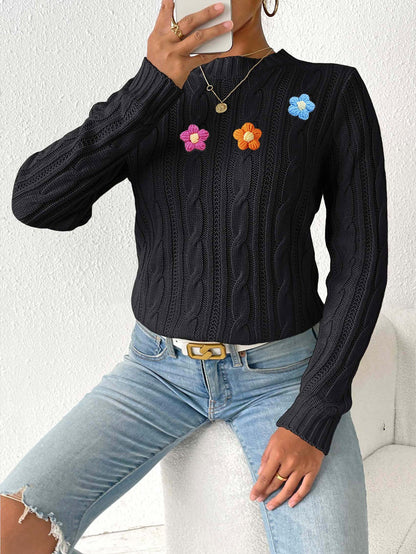 Flower Detail Round Neck Sweater