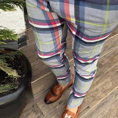 Casual plaid print tight pants