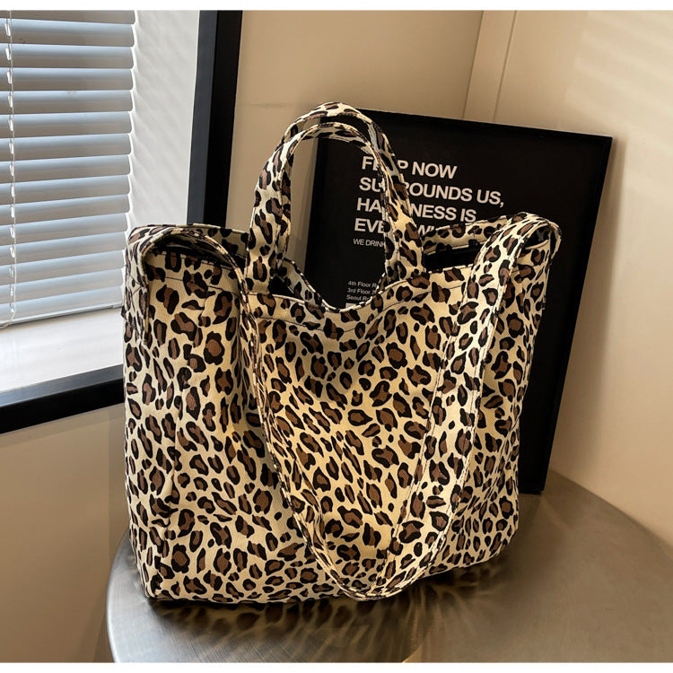 Canvas Commuter Idle Style Bag Leopard Print Women's Fashion Handbag