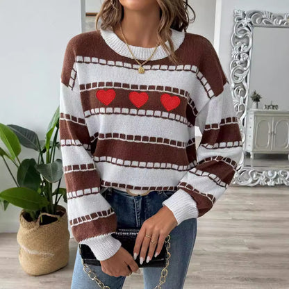 Heart Detail Striped Sweater