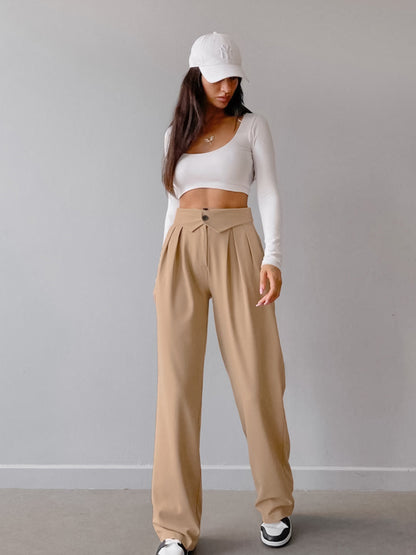 Folded Button Waist Pants