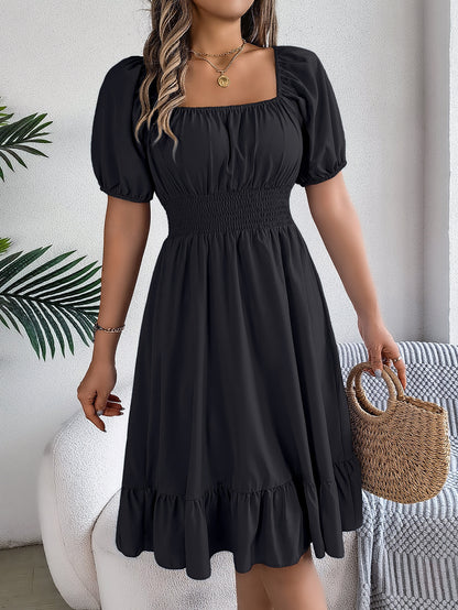 Elastic Waist Puff Sleeve Dress