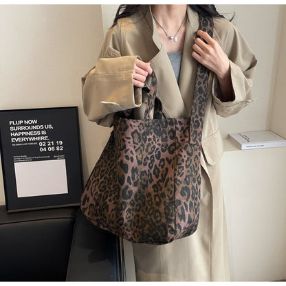 Canvas Commuter Idle Style Bag Leopard Print Women's Fashion Handbag