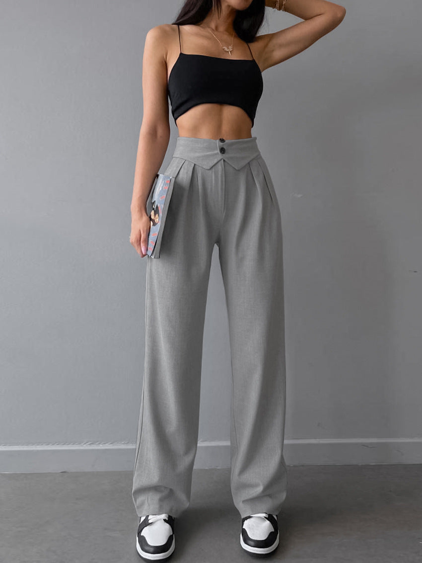 Folded Button Waist Pants