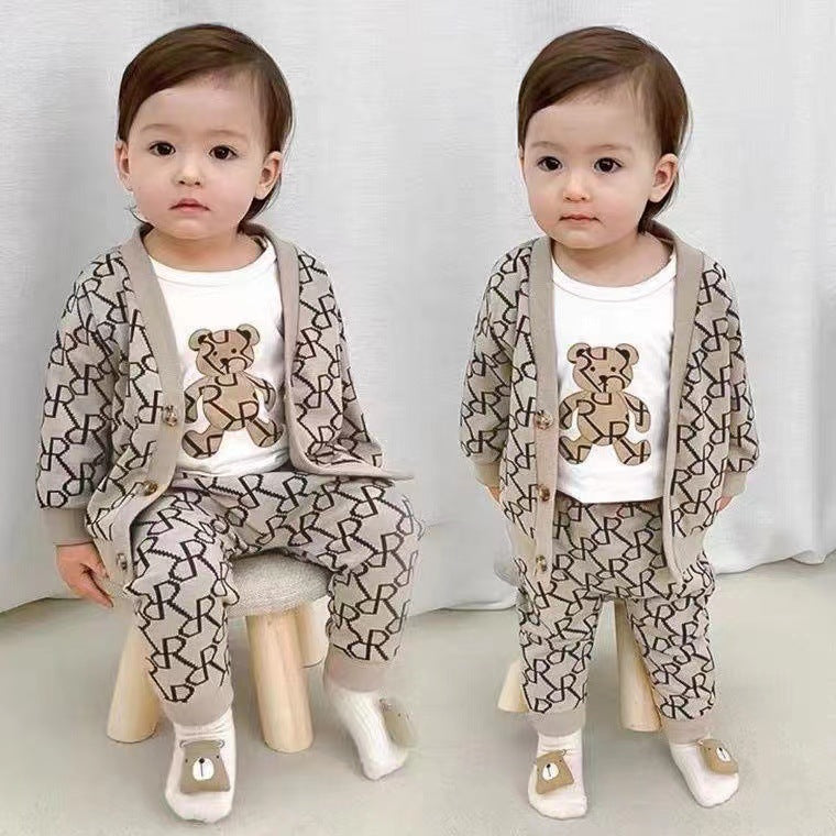 Children Spring And Autumn Cardigan Two-piece Pants