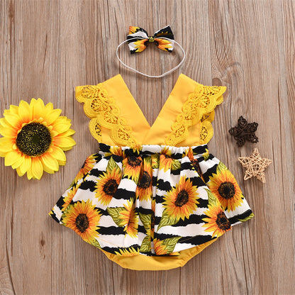 Summer Baby Girl Triangle Romper, Lace Wrapper For Newborn Baby, Sunflower Baby One-piece Romper