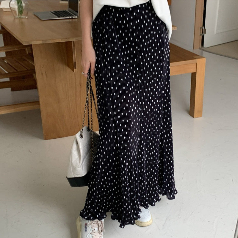 Polka Dot Pleated Maxi Skirt