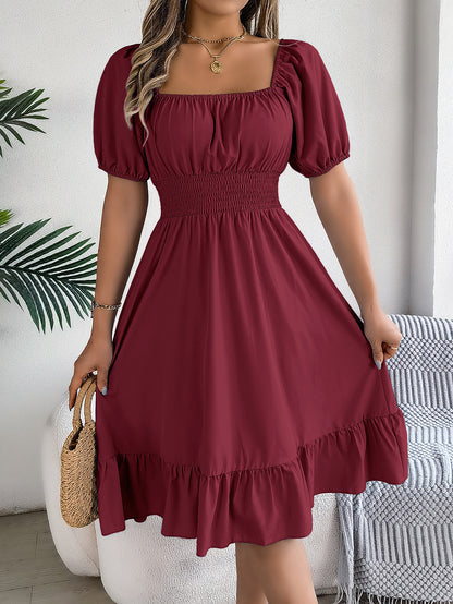 Elastic Waist Puff Sleeve Dress