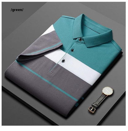 Cotton Striped Stitching Polo Shirt