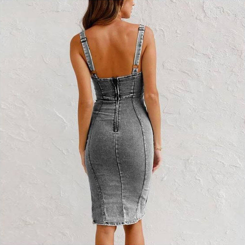 Denim Slit Midi Dress