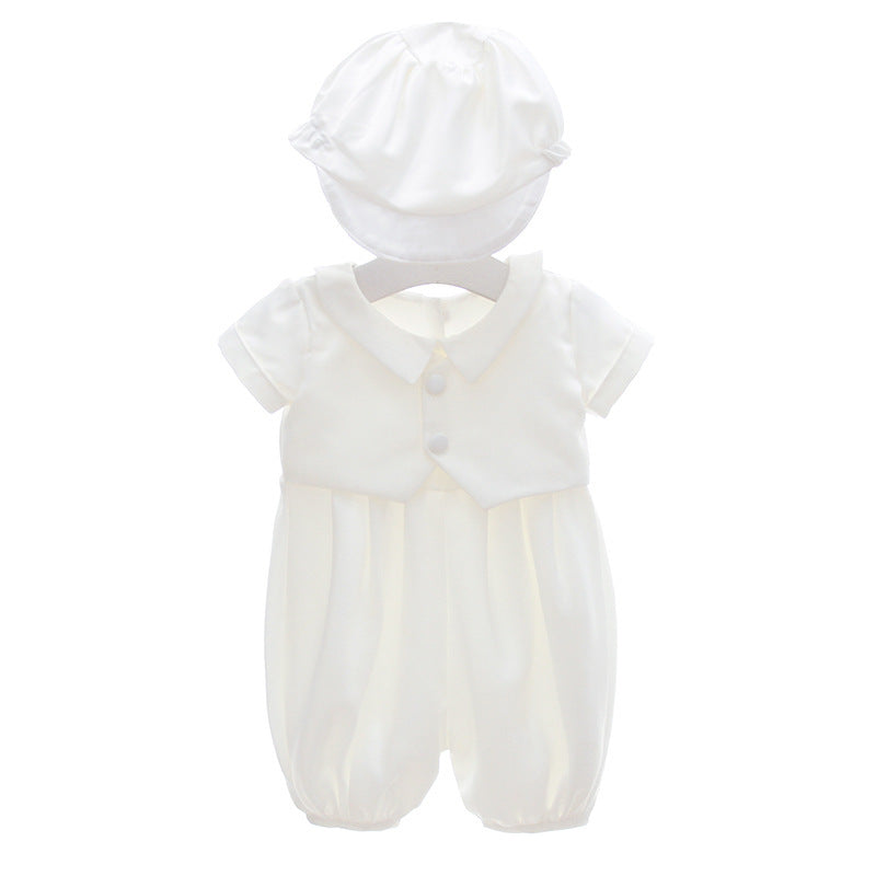 Boy's White Full Moon Full Year Wine Suit With Hat Dress Two-piece Set