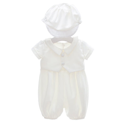 Boy's White Full Moon Full Year Wine Suit With Hat Dress Two-piece Set