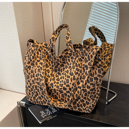 Canvas Commuter Idle Style Bag Leopard Print Women's Fashion Handbag