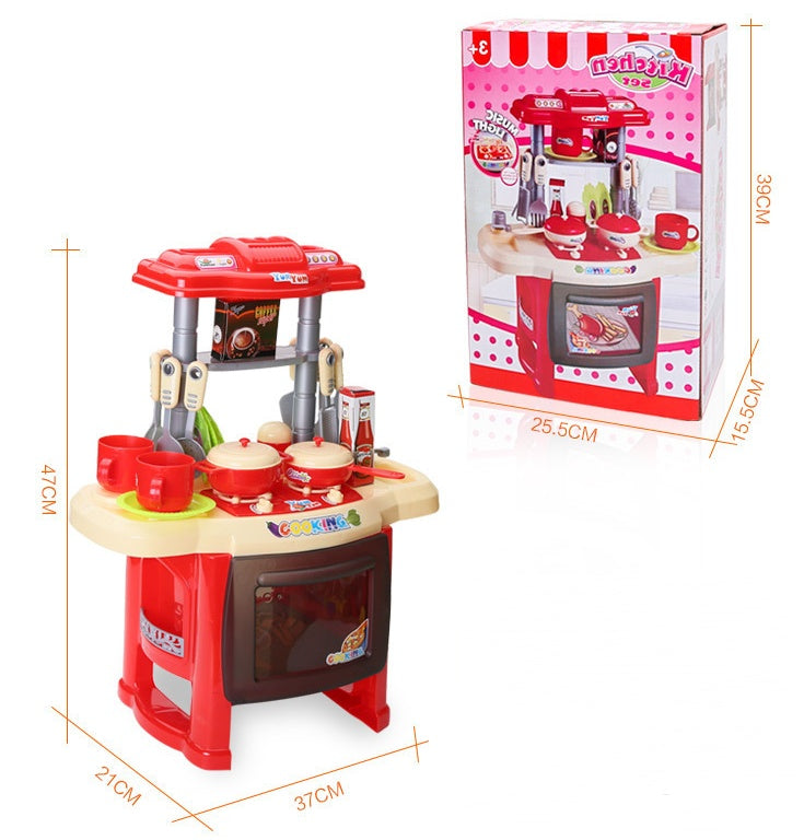 Children's educational light music cooking tableware table play house kitchen toys angle show toy play house