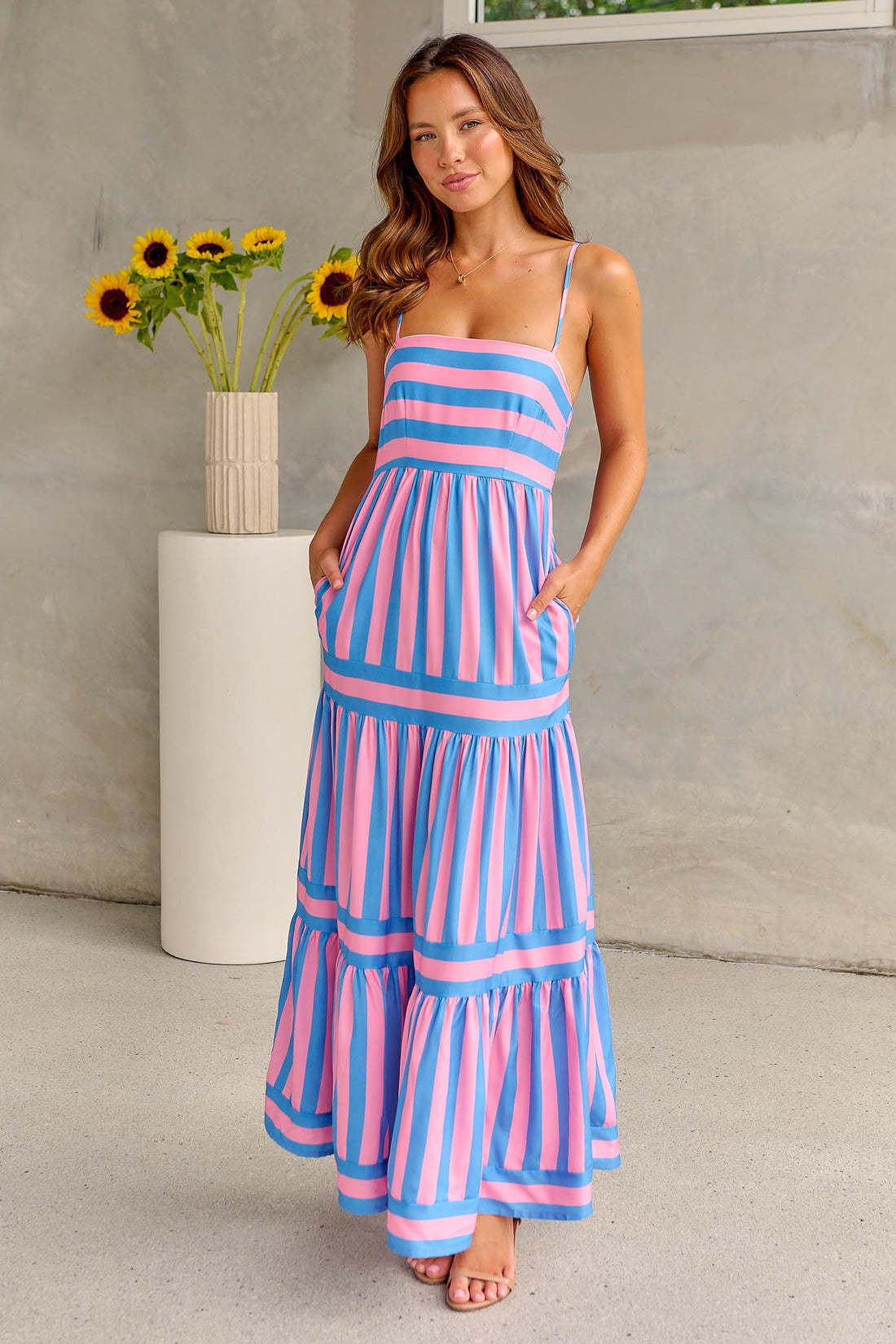 Striped Maxi Dress with Pockets