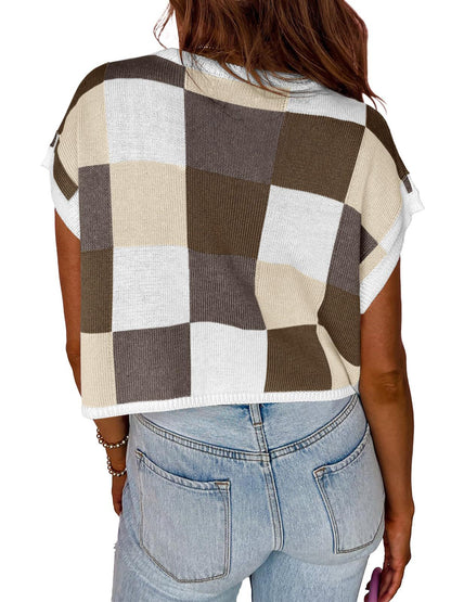 Checker Print Short Sleeve Knit Shirt